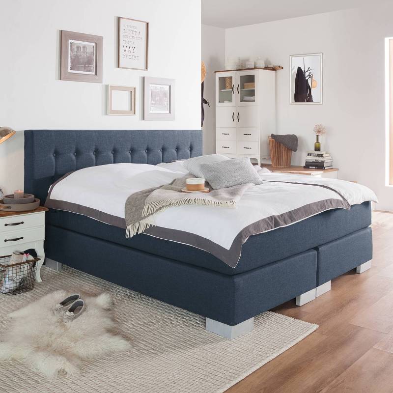 Fredriks Boxspringbett Loimaa 160x200 cm Webstoff Jeansblau mit Topper von Fredriks