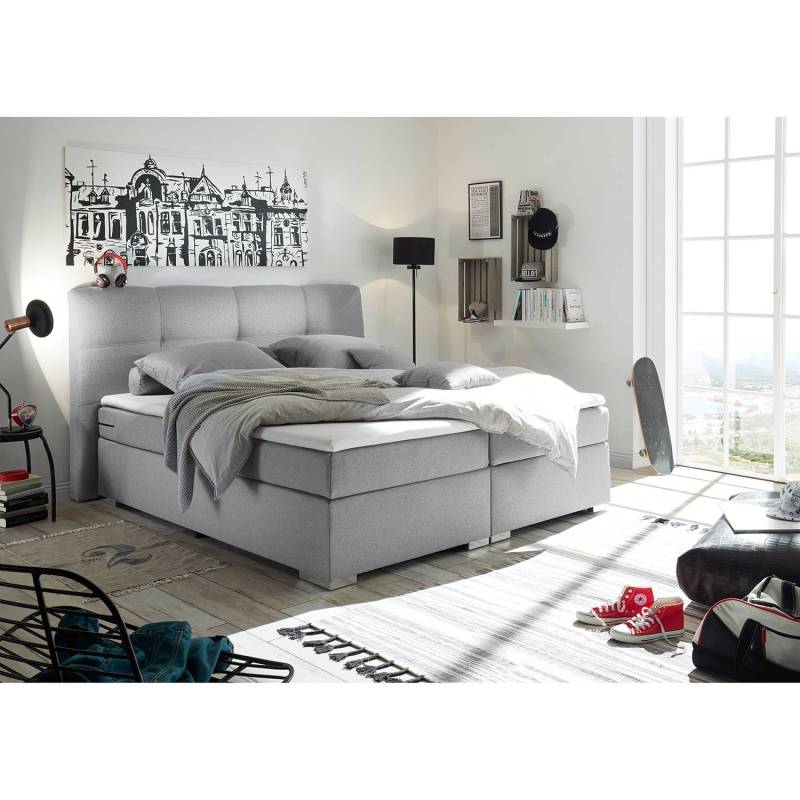 Fredriks Boxspringbett Marangaroo 160x200 cm Synthetikfaser Silber mit Matratze/Topper von Fredriks