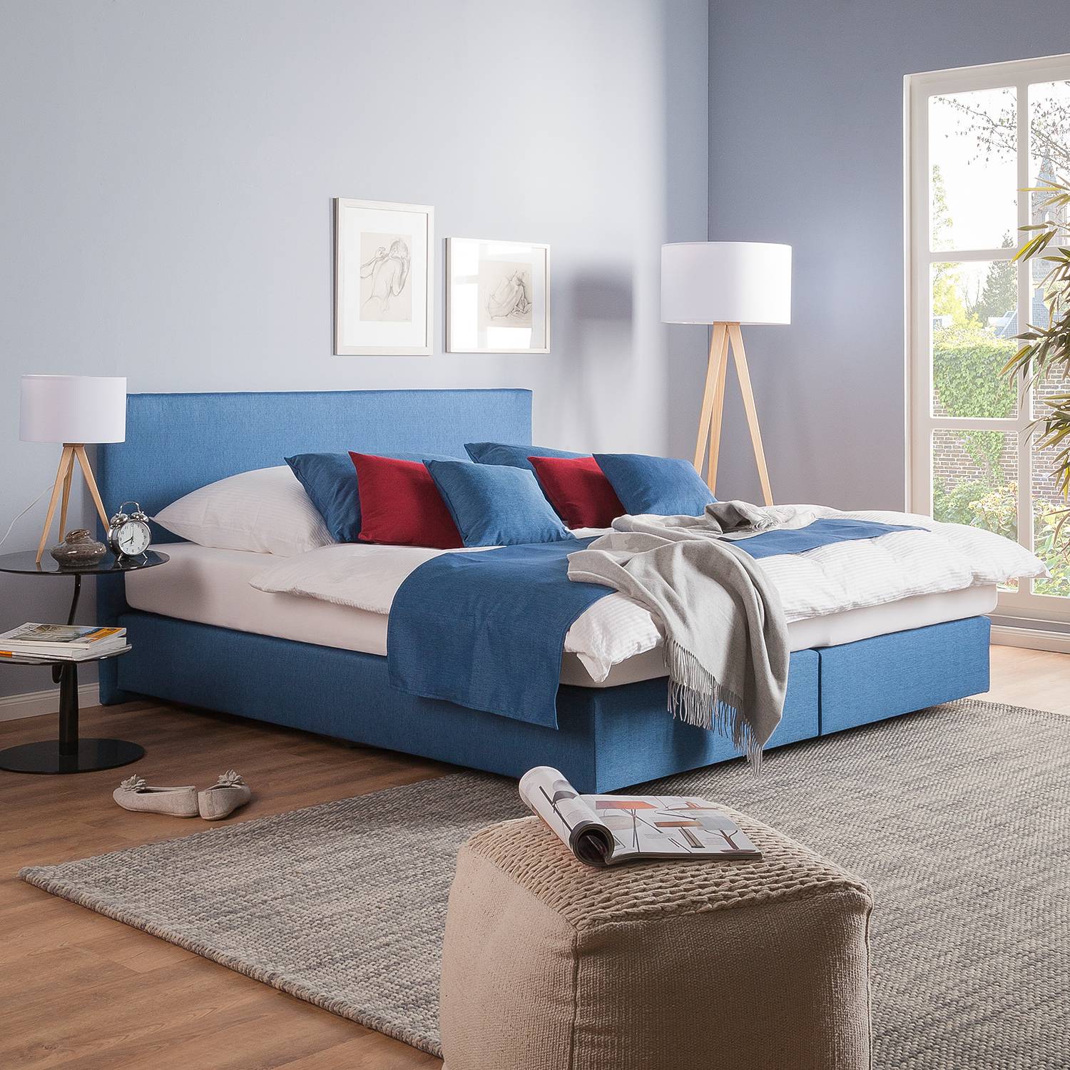 Fredriks Boxspringbett Ramona VII 140x200 cm Strukturstoff Brilliantblau mit Matratze/Kaltschaumtopper Modern von Fredriks