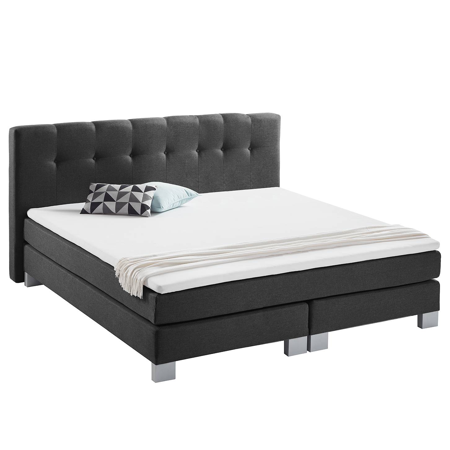 Fredriks Boxspringbett Royal Night 200x200 cm Webstoff Schiefergrau mit Matratze/Kaltschaumtopper von Fredriks