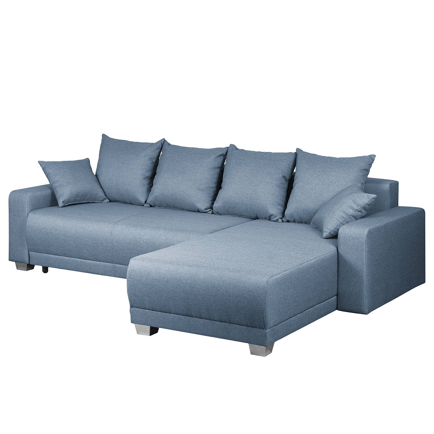 Fredriks Ecksofa Alstrup Jeansblau Webstoff 255x83x182 cm mit Schlaffunktion und Bettkasten von Fredriks