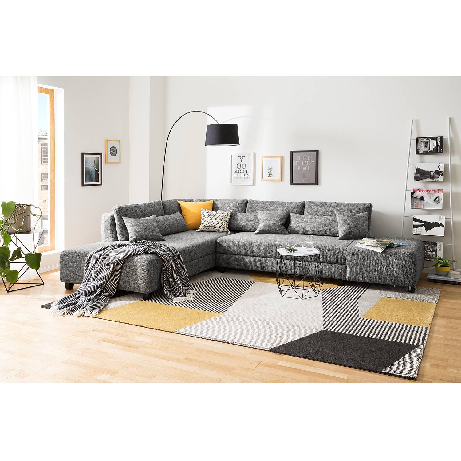 Fredriks Ecksofa Apex Platin Webstoff 305x82x221 cm mit Schlaffunktion von Fredriks