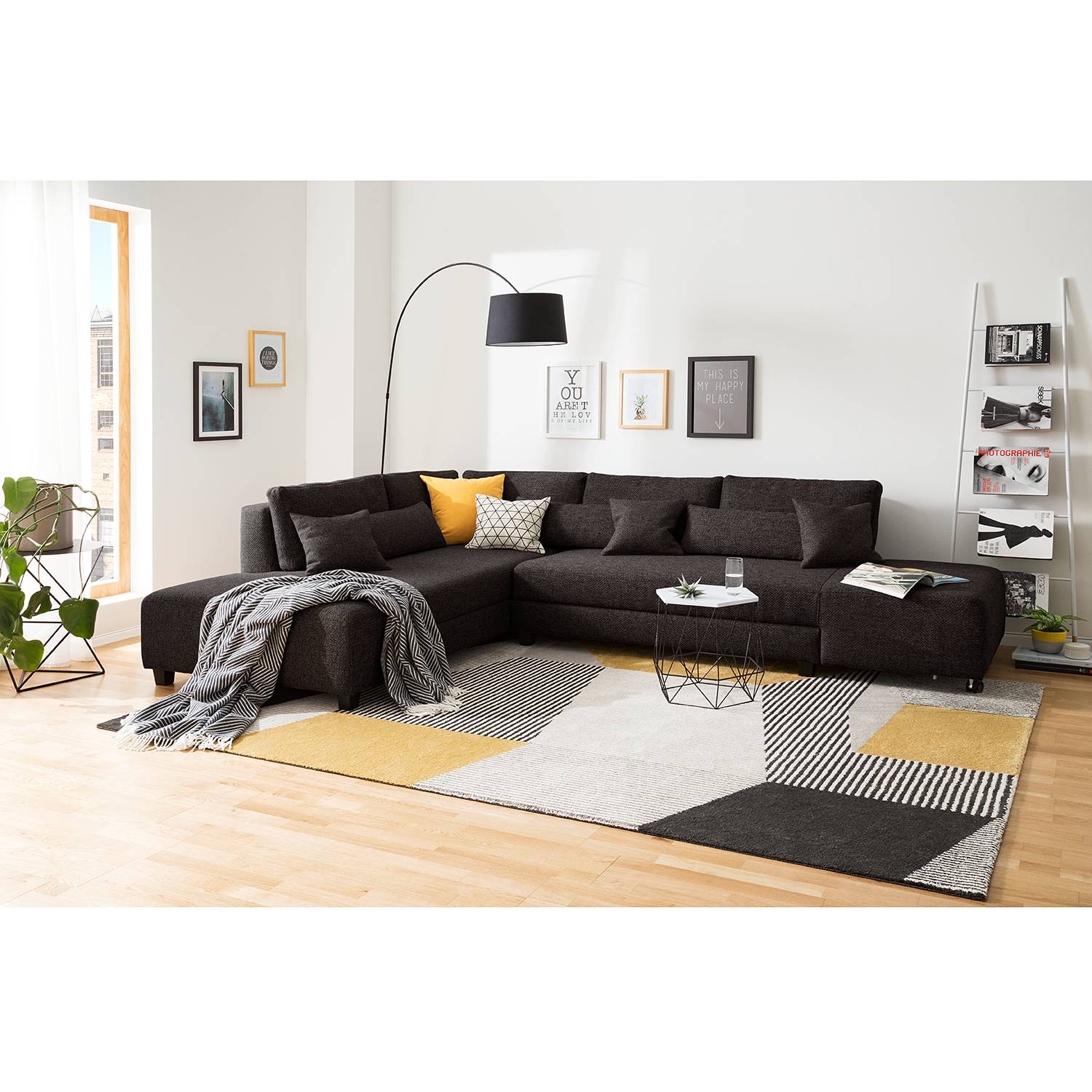 Fredriks Ecksofa Apex Schwarzbraun Webstoff 305x82x221 cm mit Schlaffunktion von Fredriks