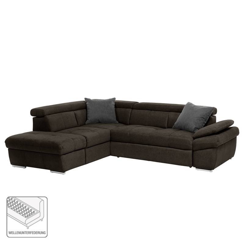 home24 Ecksofa Barvas I Grau/Dunkelgrau Strukturstoff 217 x 78 x 265cm Ottomane davorstehend links mit Schlaffunktion Bettkasten/Schlaffunktion Modern von home24