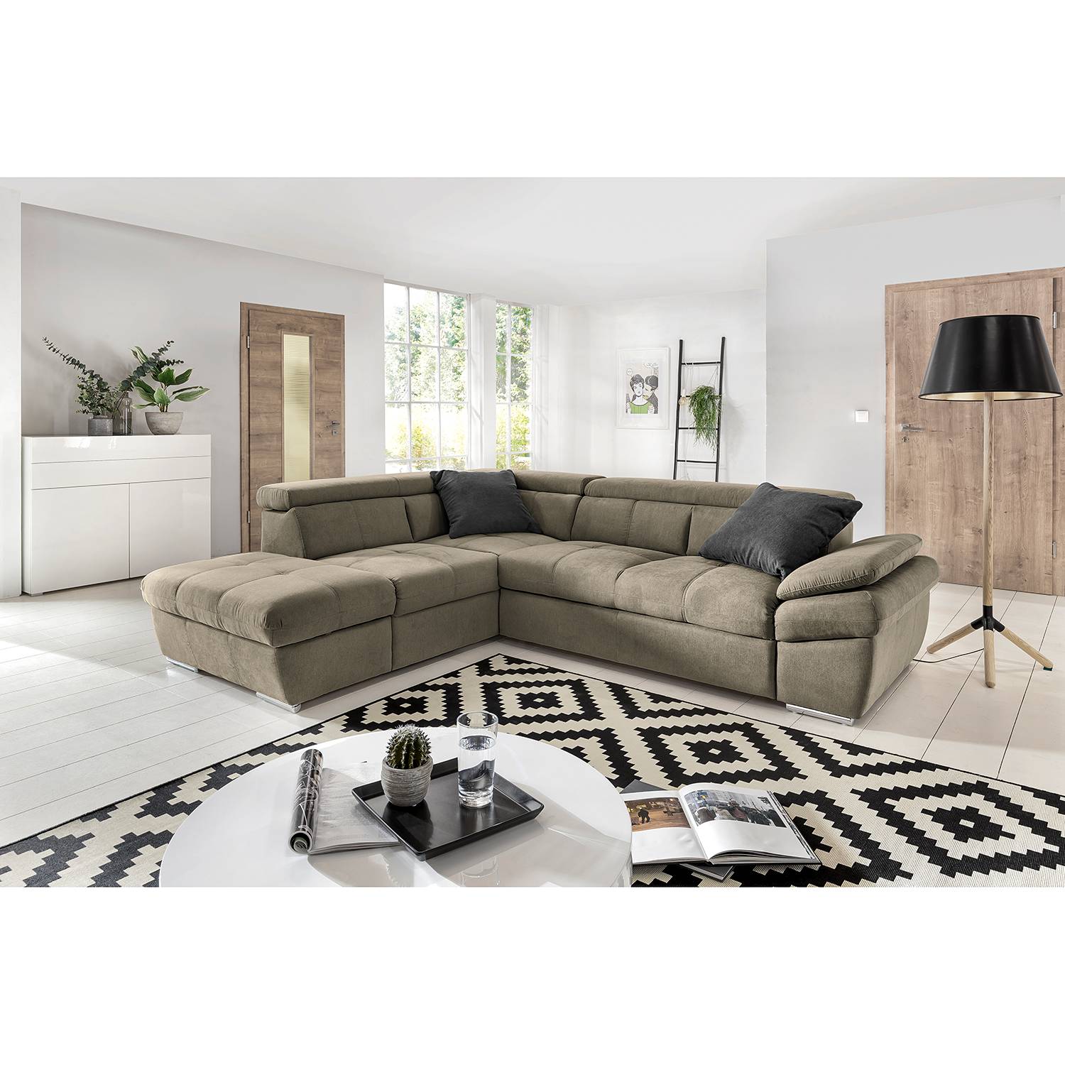 Fredriks Ecksofa Barvas I Hellgrau Strukturstoff 217x78x265 cm mit Schlaffunktion und Bettkasten von Fredriks