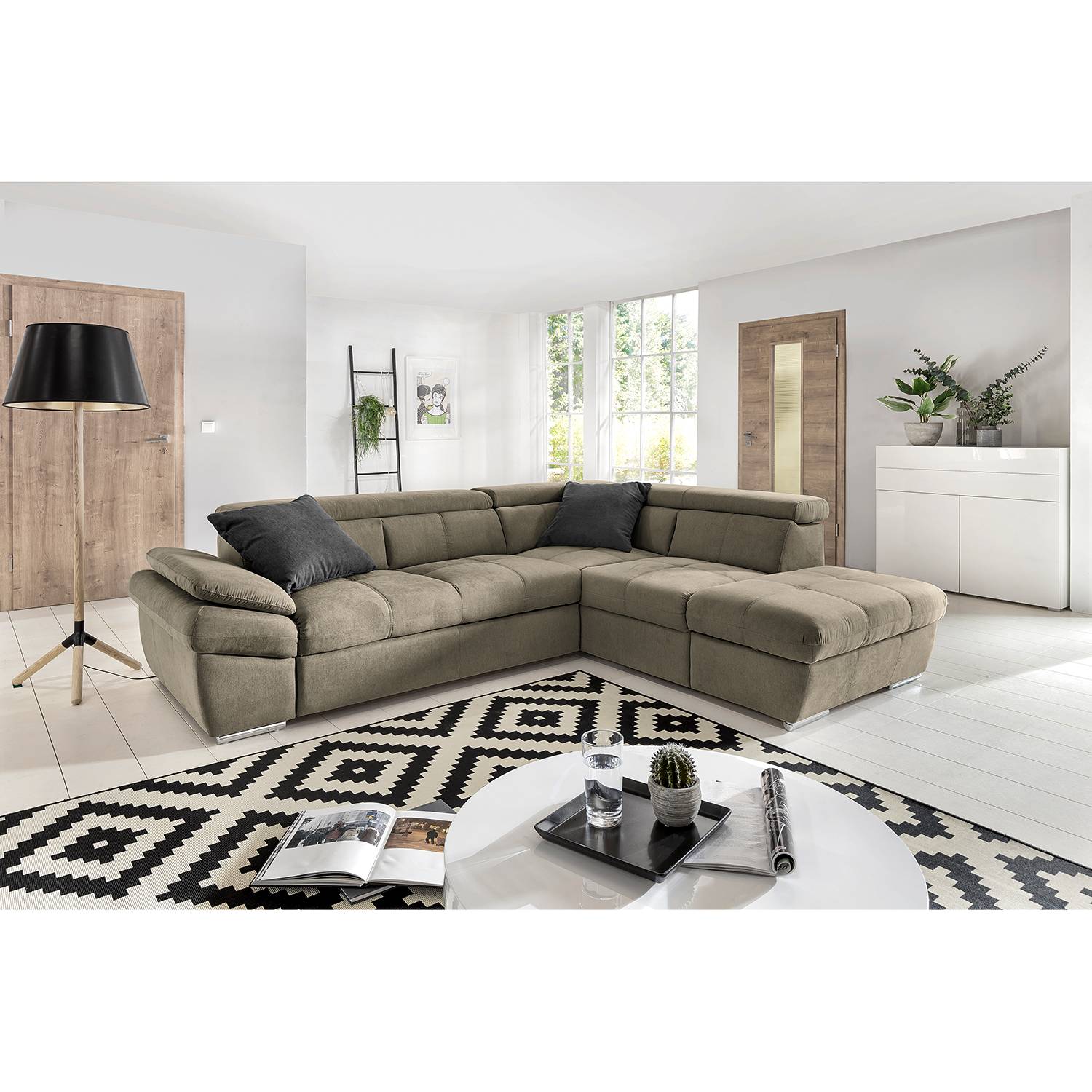 Fredriks Ecksofa Barvas I Hellgrau Strukturstoff 265x78x217 cm mit Schlaffunktion und Bettkasten von Fredriks