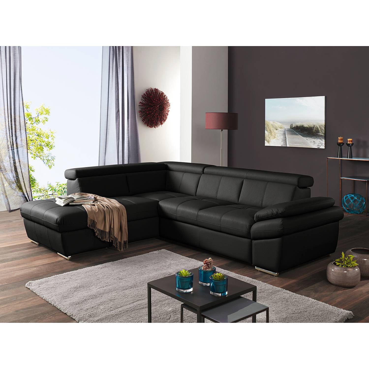 Fredriks Ecksofa Barvas II Schwarz Kunstleder 217x78x265 cm (BxHxT) Modern von Fredriks