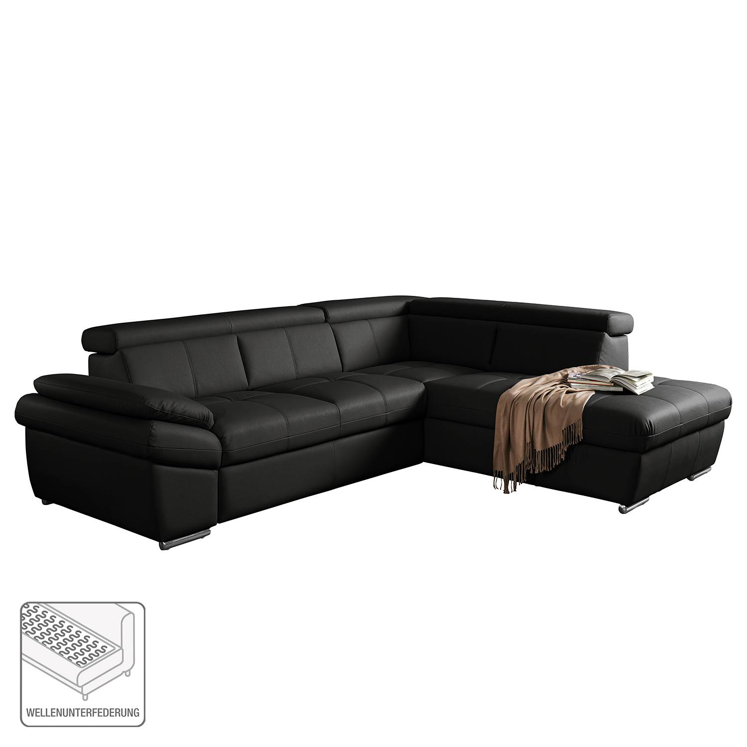 Fredriks Ecksofa Barvas II Schwarz Kunstleder 265x78 cm (BxH) mit Schlaffunktion/Bettkasten Modern von Fredriks