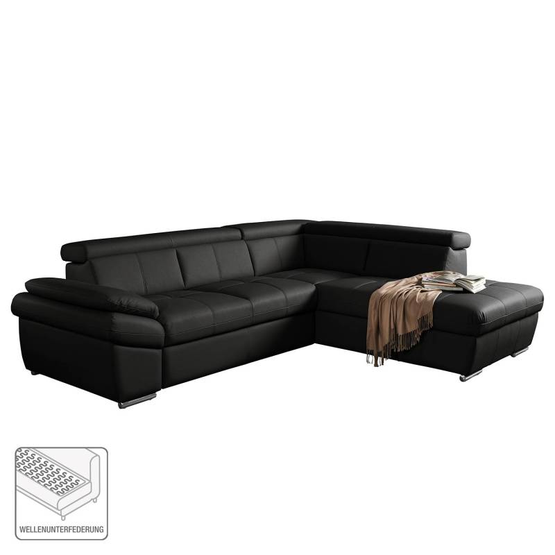 home24 Ecksofa Barvas mit Ottomane Schwarz/Schwarz Material: Kunstleder 265 x 78cm Ottomane davorstehend rechts mit Schlaffunktion Modern von home24