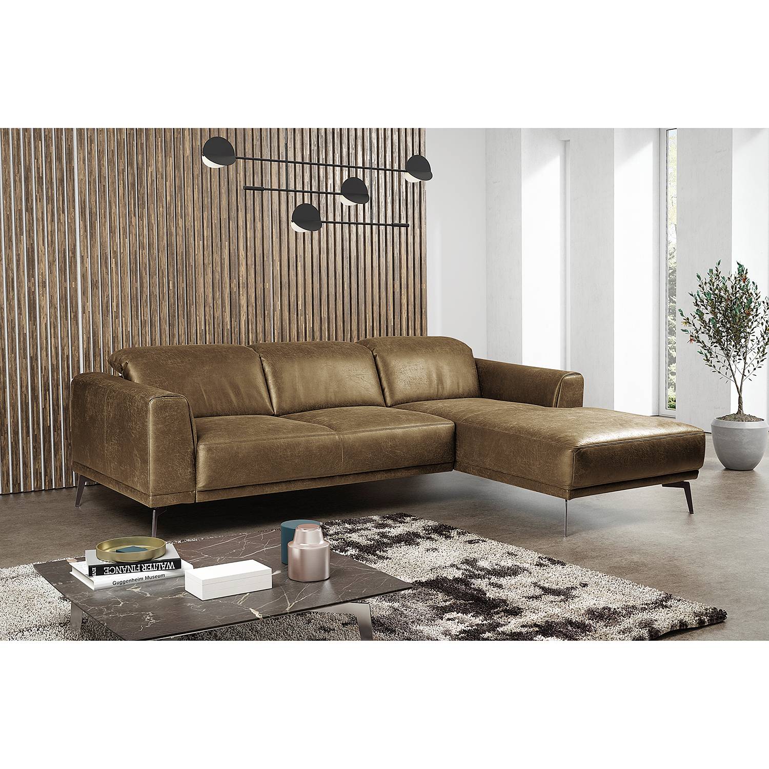 Fredriks Ecksofa Basin II Kokosnuss Braun Kunstleder 255x95x179 cm von Fredriks