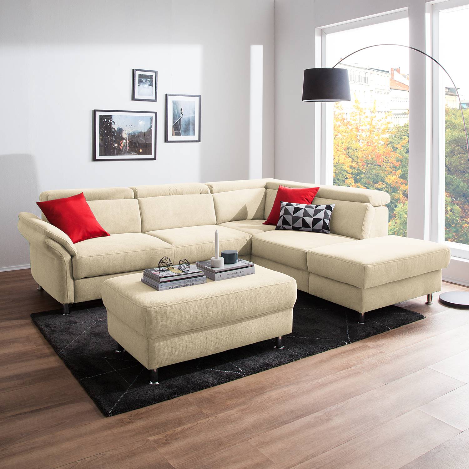 Fredriks Ecksofa Calang Creme Webstoff 267x97x228 cm (BxHxT) mit Schlaffunktion/Bettkasten Modern von sit&more