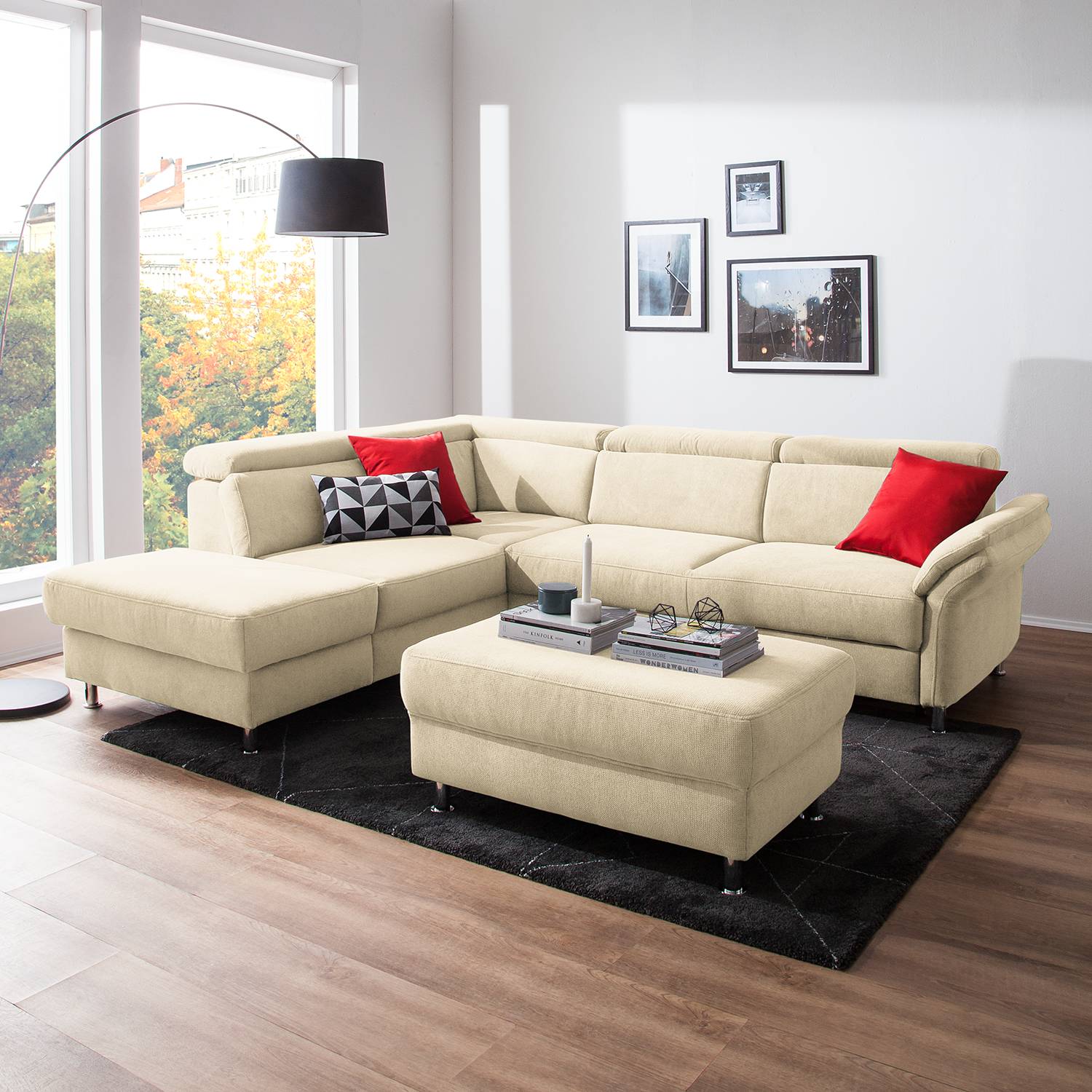 Fredriks Ecksofa Calang Creme Webstoff 267x97x228 cm (BxHxT) mit Schlaffunktion/Bettkasten Modern von sit&more