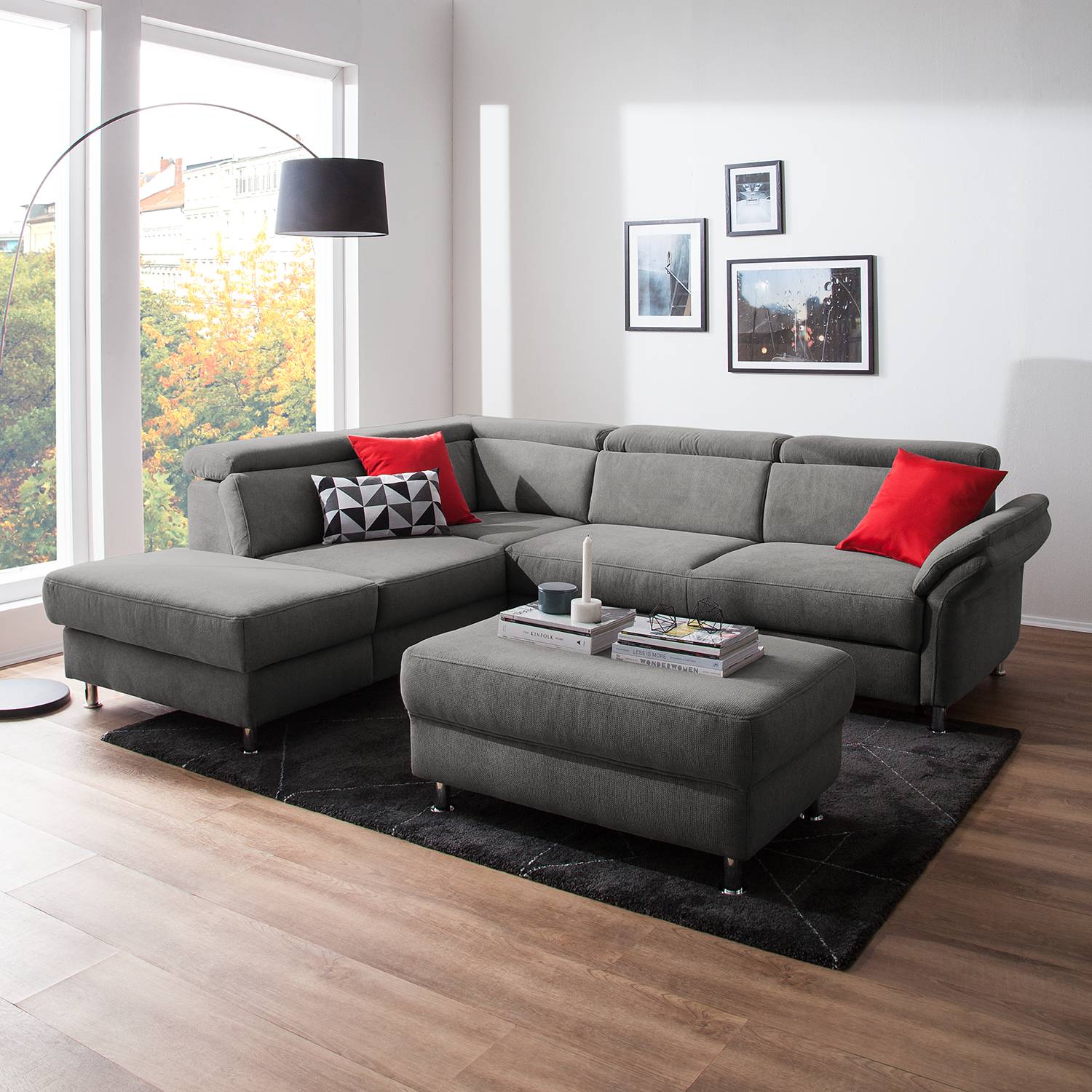 Fredriks Ecksofa Calang Grau Webstoff 267x97x228 cm (BxHxT) mit Schlaffunktion/Bettkasten Modern von sit&more