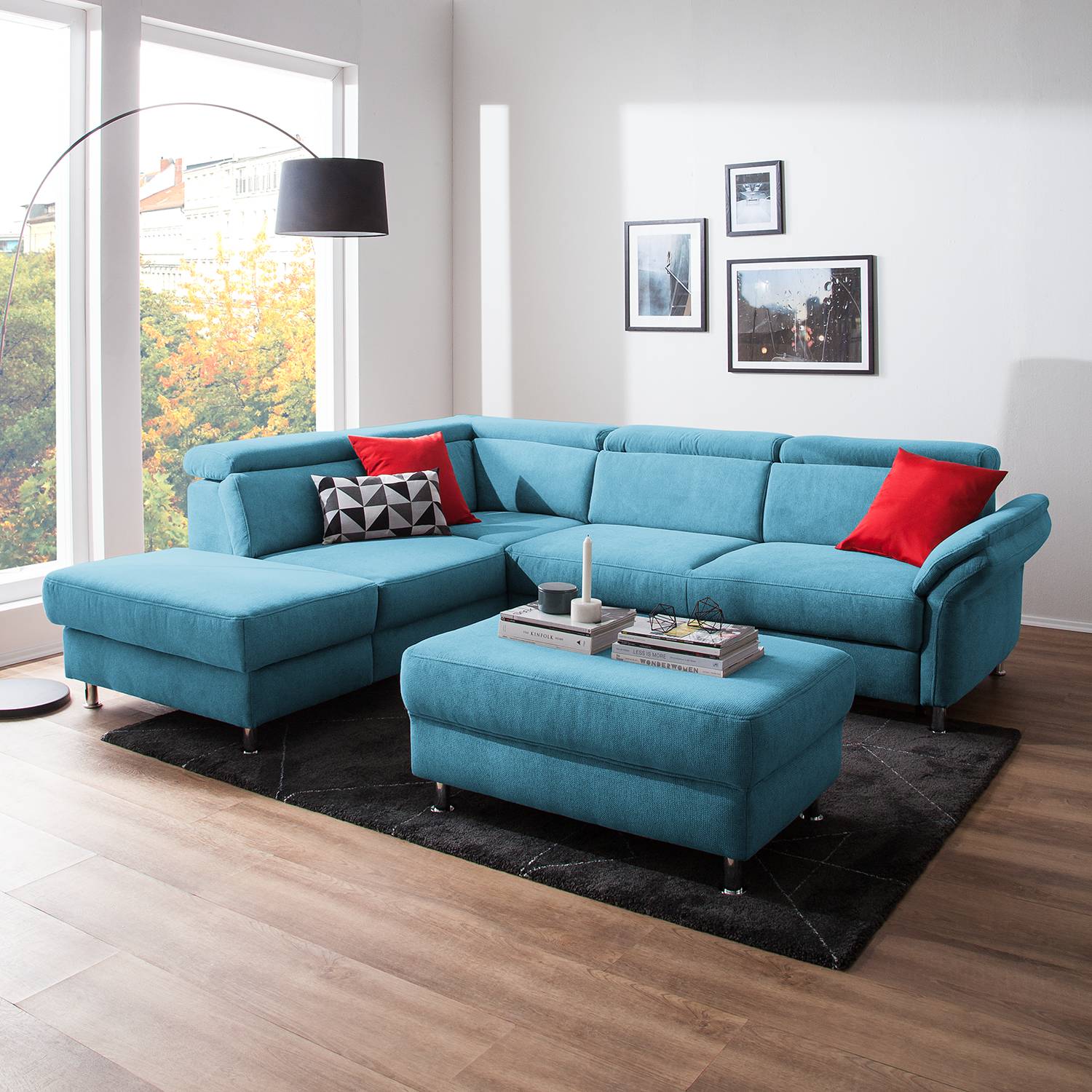 Fredriks Ecksofa Calang Hellblau Webstoff 267x97x228 cm (BxHxT) mit Schlaffunktion/Bettkasten Modern von sit&more