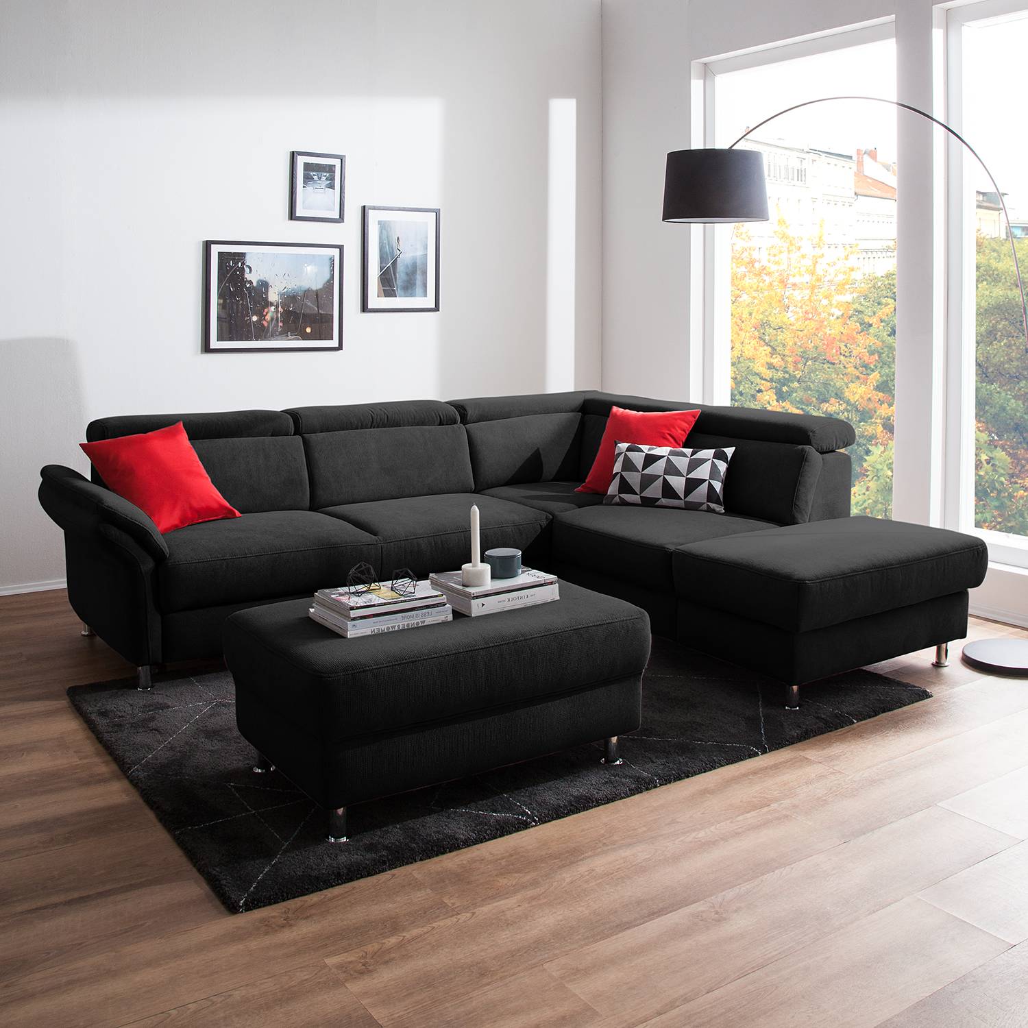 Fredriks Ecksofa Calang Schwarz Webstoff 267x97x228 cm (BxHxT) mit Schlaffunktion/Bettkasten Modern von sit&more