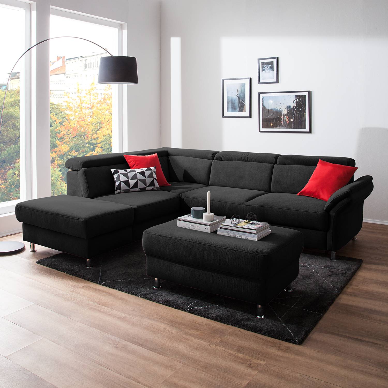 Fredriks Ecksofa Calang Schwarz Webstoff 267x97x228 cm (BxHxT) mit Schlaffunktion/Bettkasten Modern von sit&more