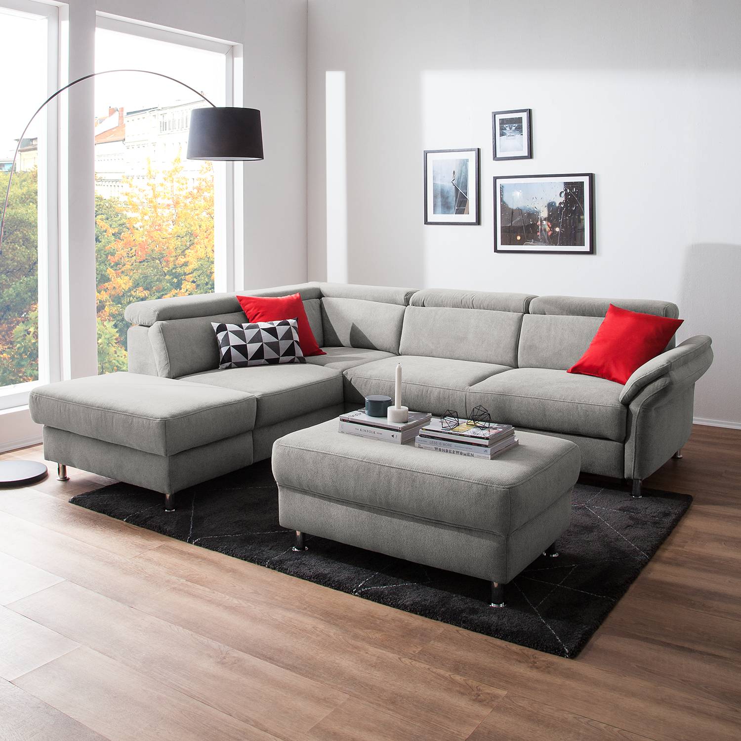 Fredriks Ecksofa Calang Silbergrau Webstoff 267x97x228 cm (BxHxT) mit Schlaffunktion/Bettkasten Modern von sit&more