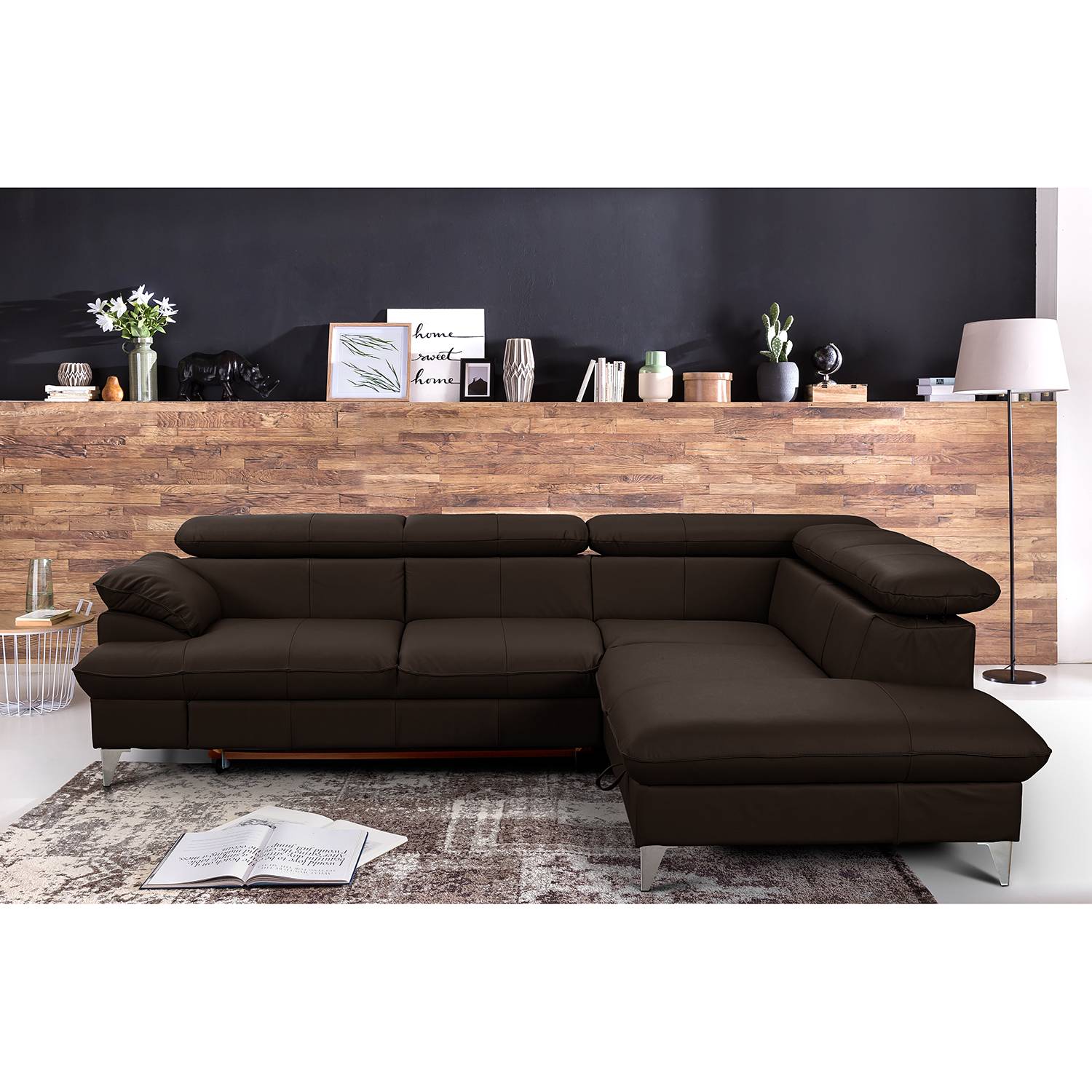 Fredriks Ecksofa Coto I Dunkelbraun Echtleder 256x71x208 cm (BxHxT) mit Schlaffunktion/Bettkasten Modern von Fredriks