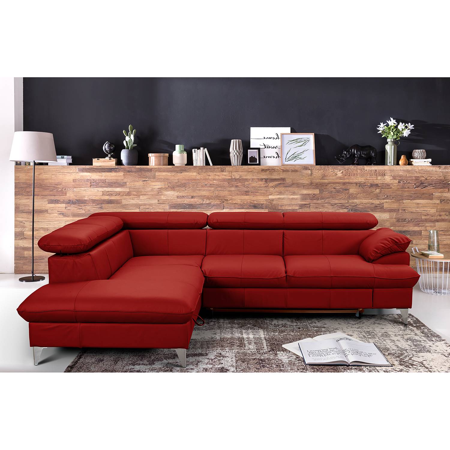 Fredriks Ecksofa Coto I Kirschrot Echtleder 256x71x208 cm (BxHxT) mit Schlaffunktion/Bettkasten Modern von Fredriks