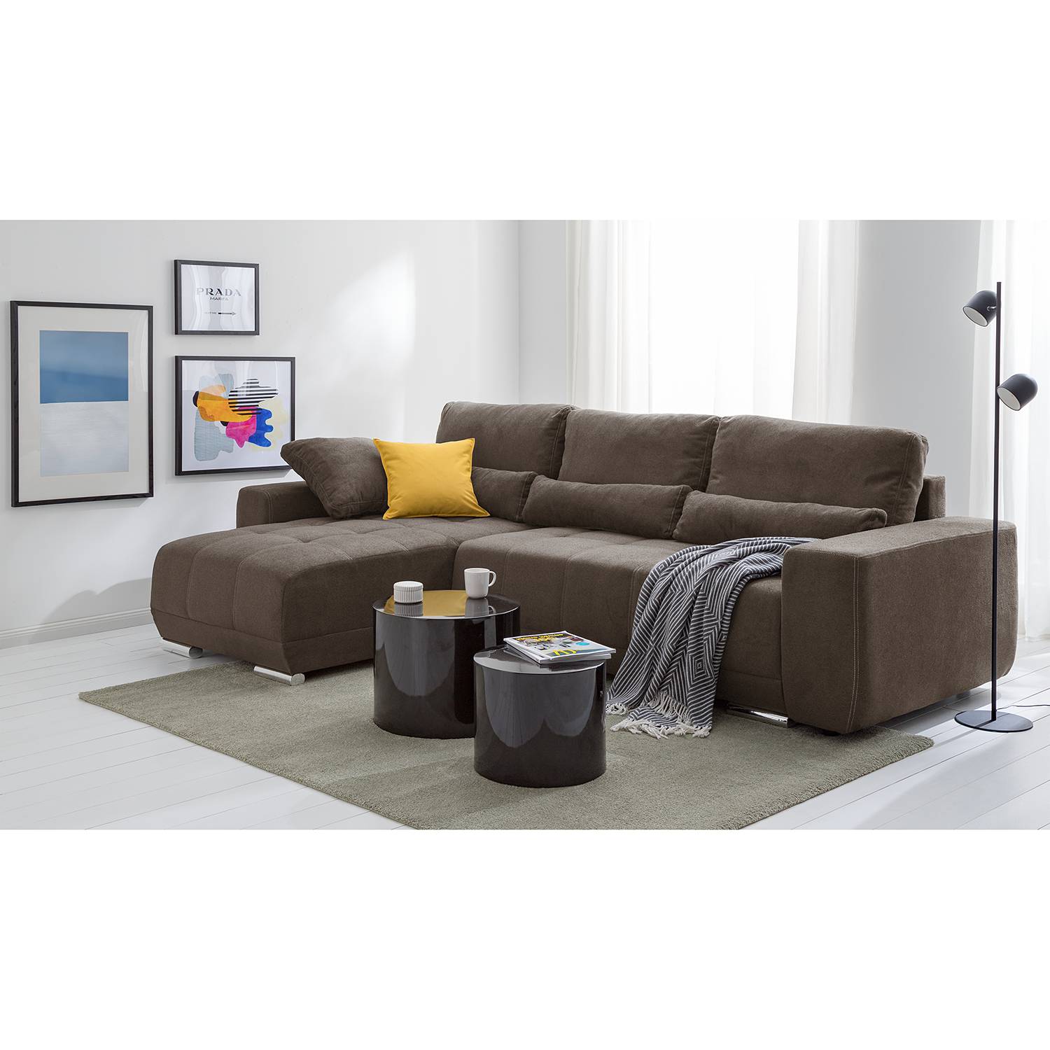 Fredriks Ecksofa Galilea Muskat Microfaser 305x90x189 cm (BxHxT) mit Schlaffunktion/Bettkasten Modern von Fredriks