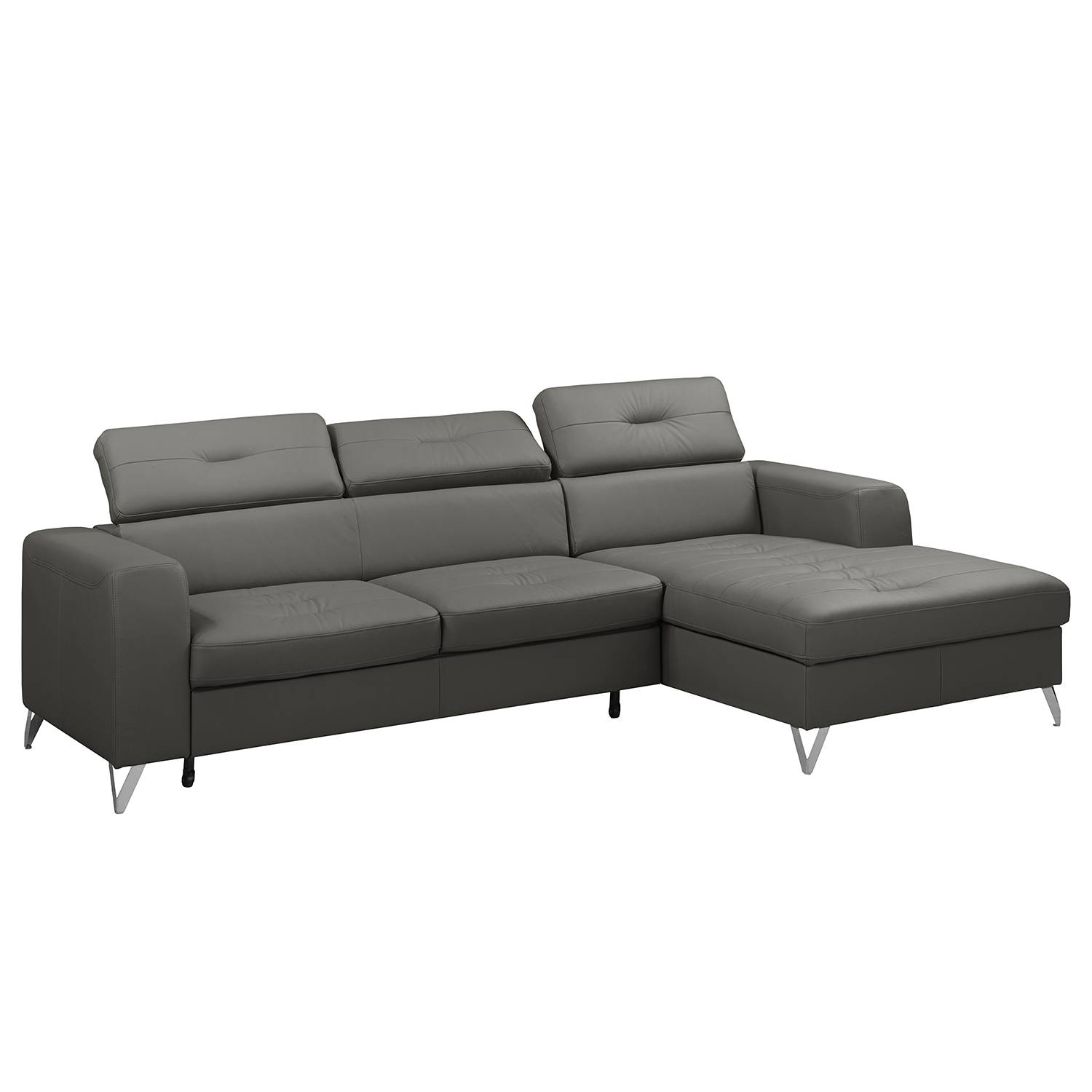 Fredriks Ecksofa Lucena Grau Echtleder 255x75x179 cm mit Schlaffunktion und Bettkasten von Fredriks