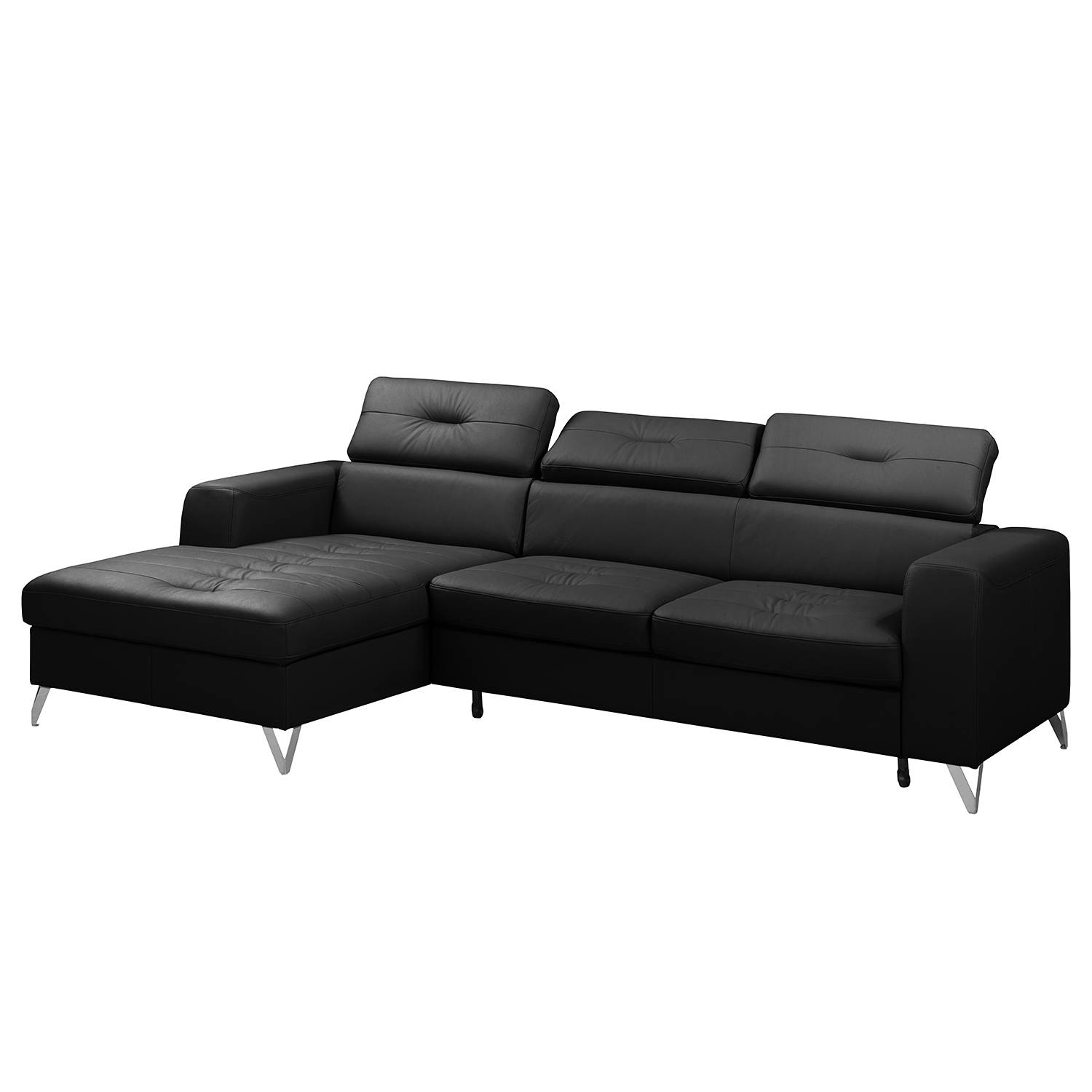 Fredriks Ecksofa Lucena Schwarz Echtleder 255x75x179 cm mit Schlaffunktion und Bettkasten von Fredriks