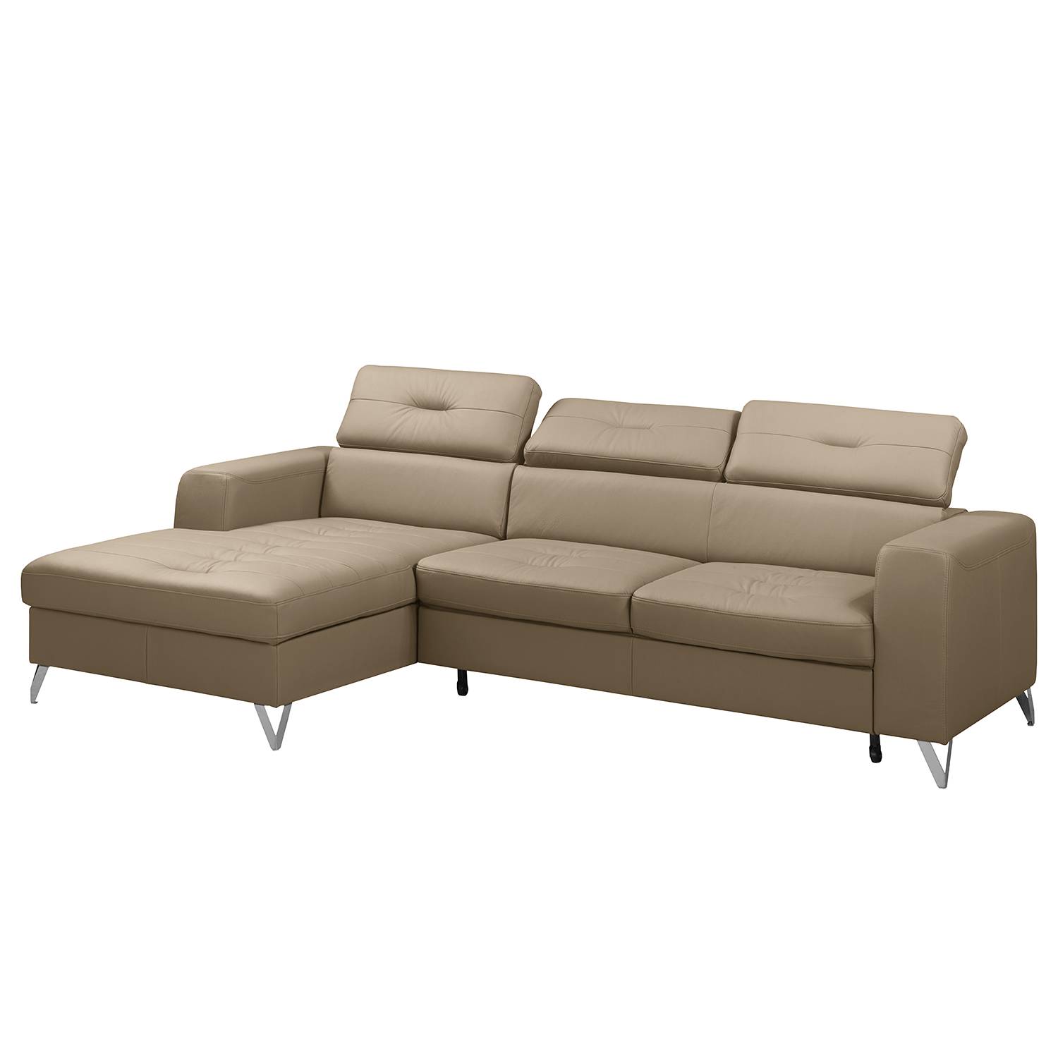 Fredriks Ecksofa Lucena Taupe Echtleder 255x75x179 cm mit Schlaffunktion und Bettkasten von Fredriks