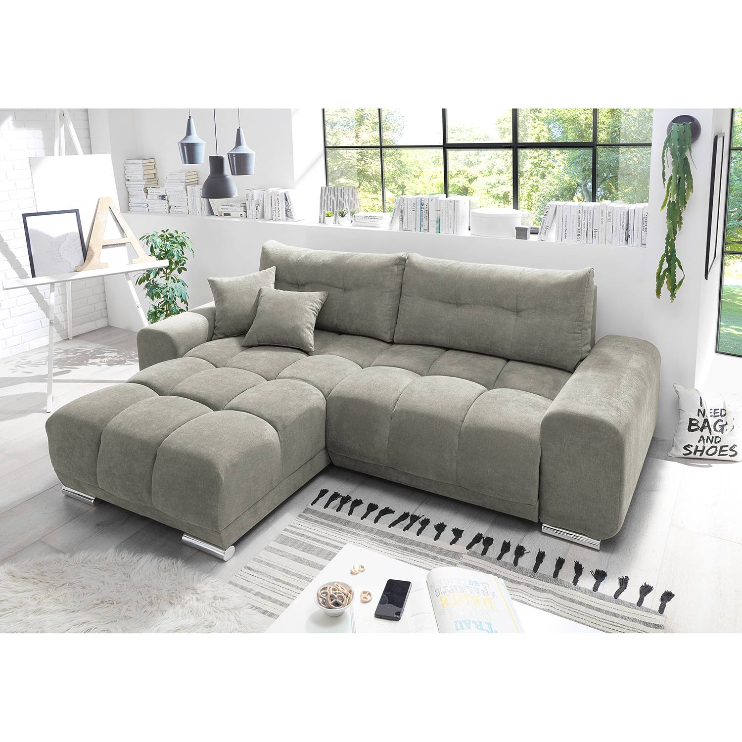 Fredriks Ecksofa Mimet Matt Sandgrau Microfaser 264x93x186 cm mit Schlaffunktion von Fredriks