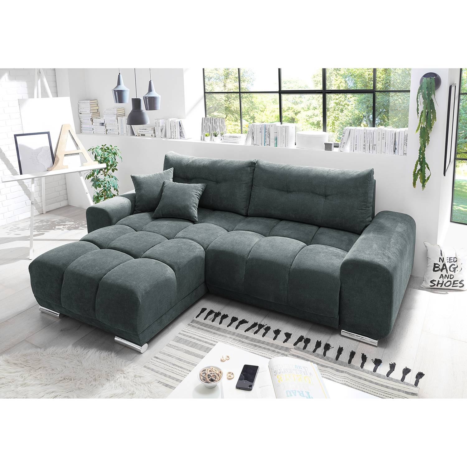 Fredriks Ecksofa Mimet Taubengrau Microfaser 264x93x186 cm mit Schlaffunktion von Fredriks