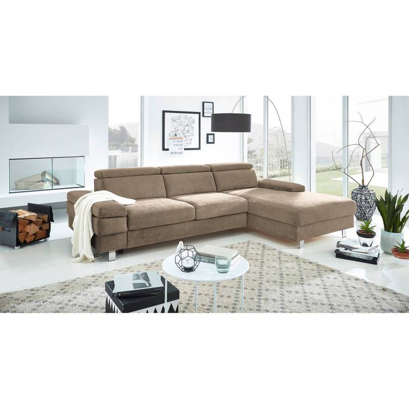 Fredriks Ecksofa Mundau I Latte Macchiato Webstoff 268x82x182 cm mit Schlaffunktion und Bettkasten von Fredriks