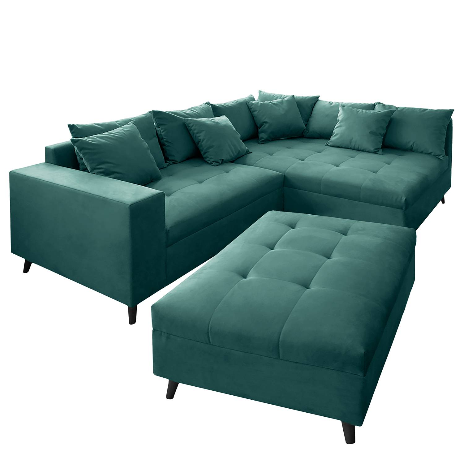 Fredriks Ecksofa Pruno I Antikgrün Flachgewebe 220x90x183 cm mit Hocker von Fredriks