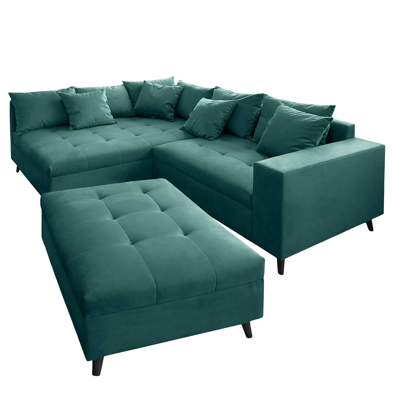 Fredriks Ecksofa Pruno I Antikgrün Flachgewebe 220x90x183 cm mit Hocker von Fredriks