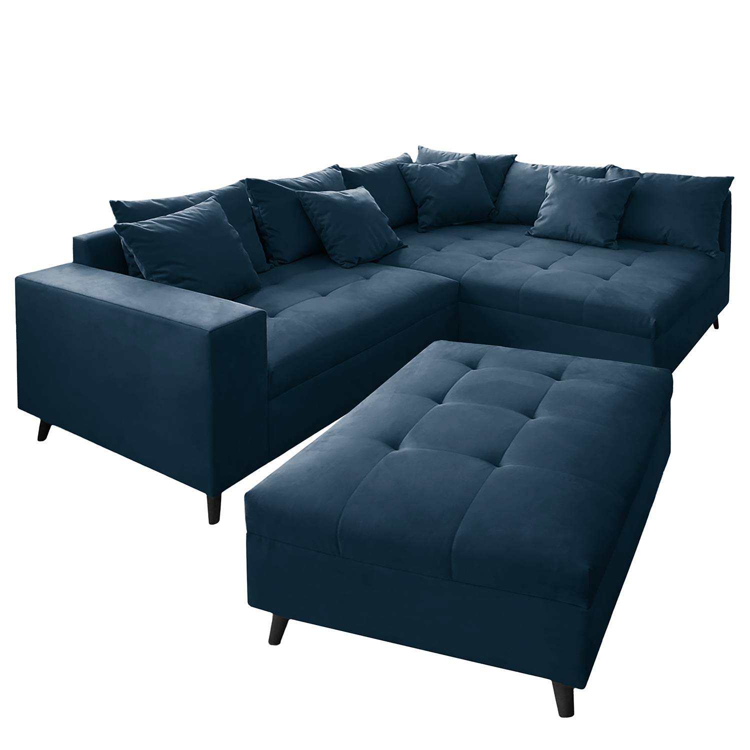 Fredriks Ecksofa Pruno I Dunkelblau Flachgewebe 220x90x183 cm mit Hocker von Fredriks