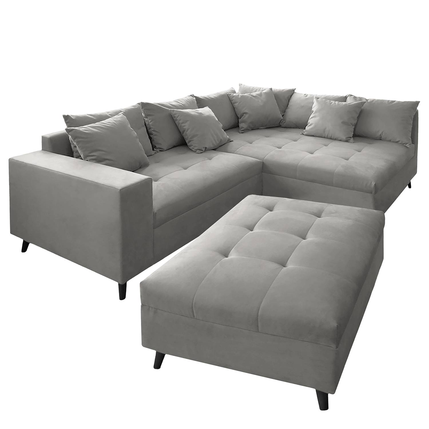 Fredriks Ecksofa Pruno I Grau Flachgewebe 220x90x183 cm mit Hocker von Fredriks