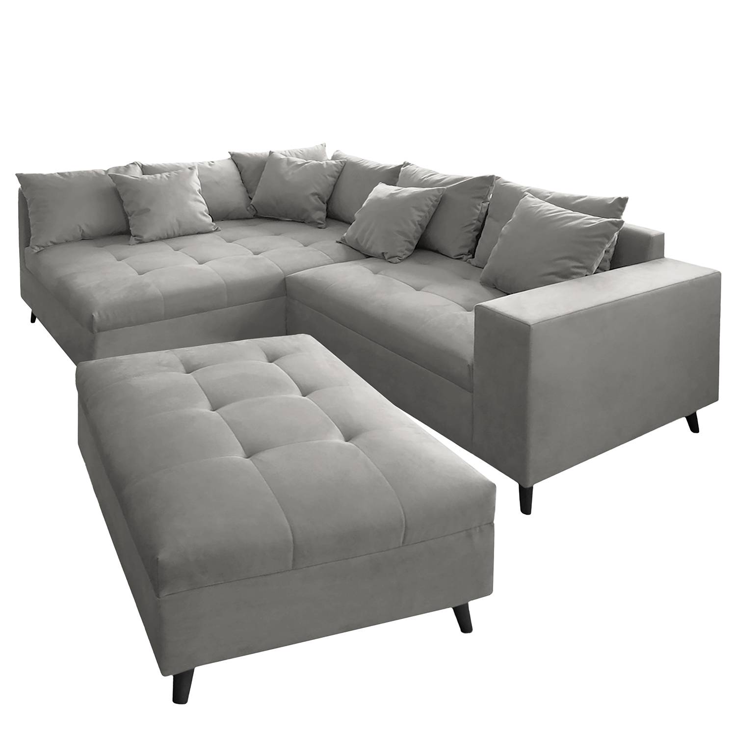 Fredriks Ecksofa Pruno I Grau Flachgewebe 220x90x183 cm mit Hocker von Fredriks