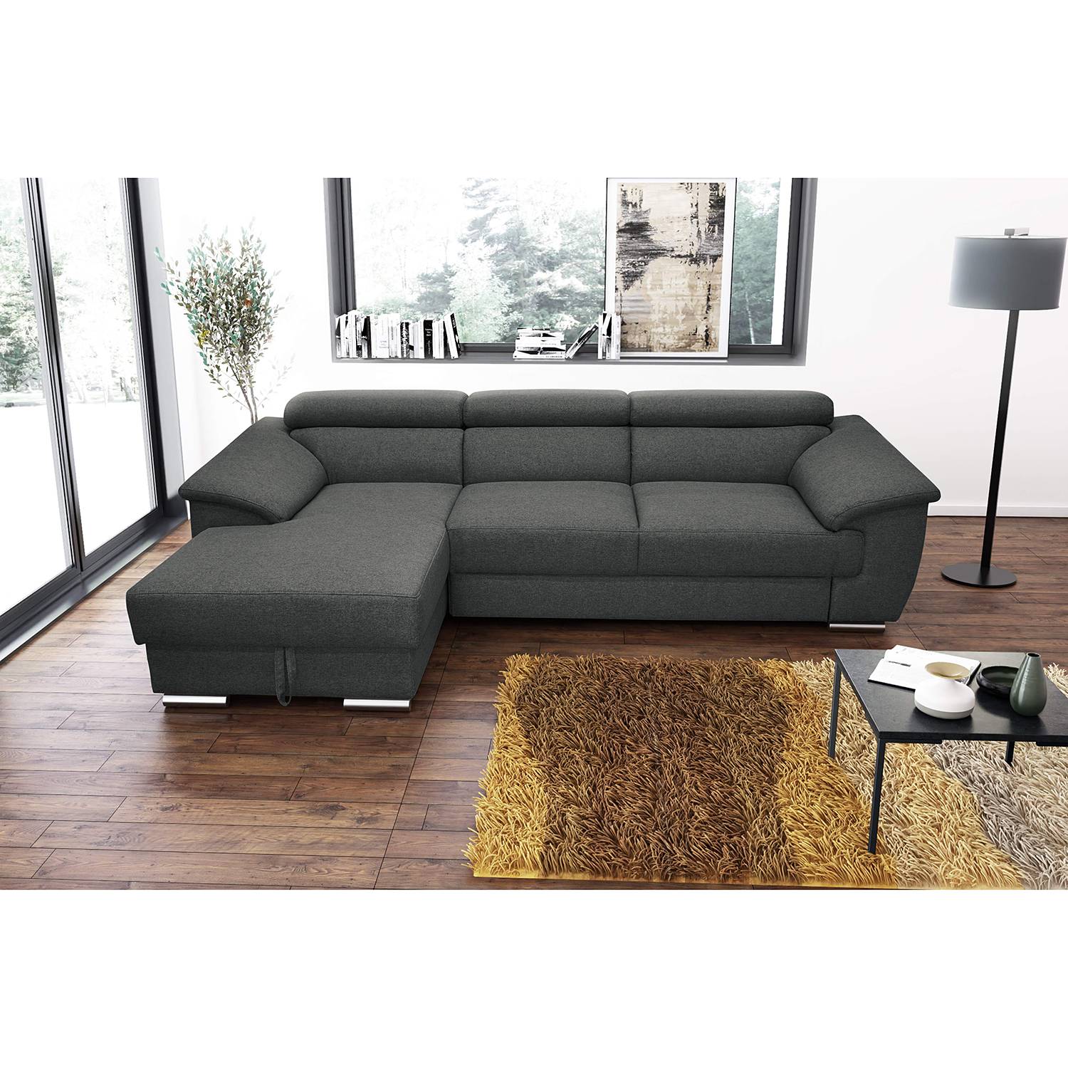 Fredriks Ecksofa Swain Anthrazit Webstoff 271x78x166 cm von Fredriks