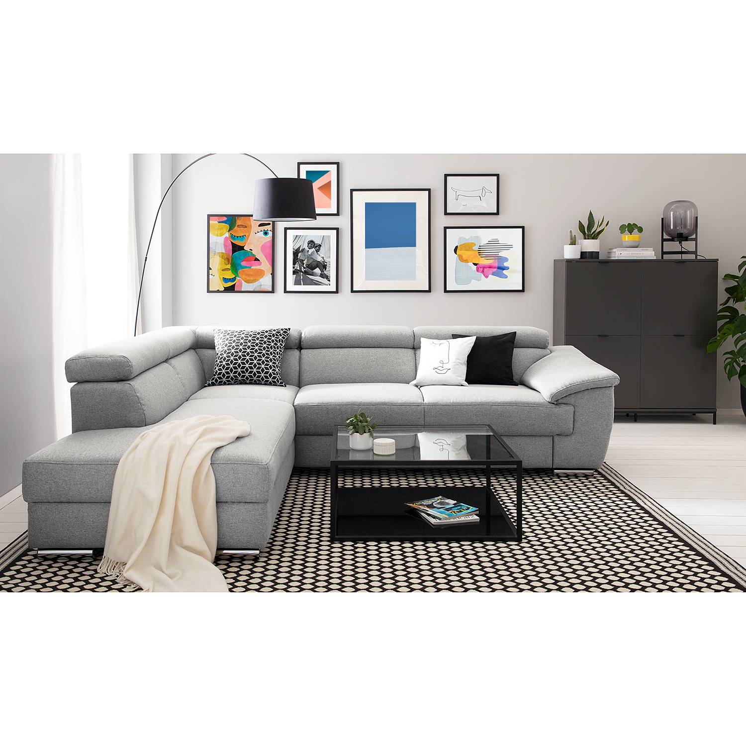 Fredriks Ecksofa Swain Hellgrau Webstoff 271x78x166 cm mit Schlaffunktion und Bettkasten von Fredriks