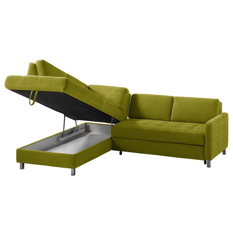 home24 Ecksofa Tanete Webstoff Grün/Limettengrün Webstoff 233 x 80 x 196cm Ottomane davorstehend links mit Schlaffunktion Modern von home24