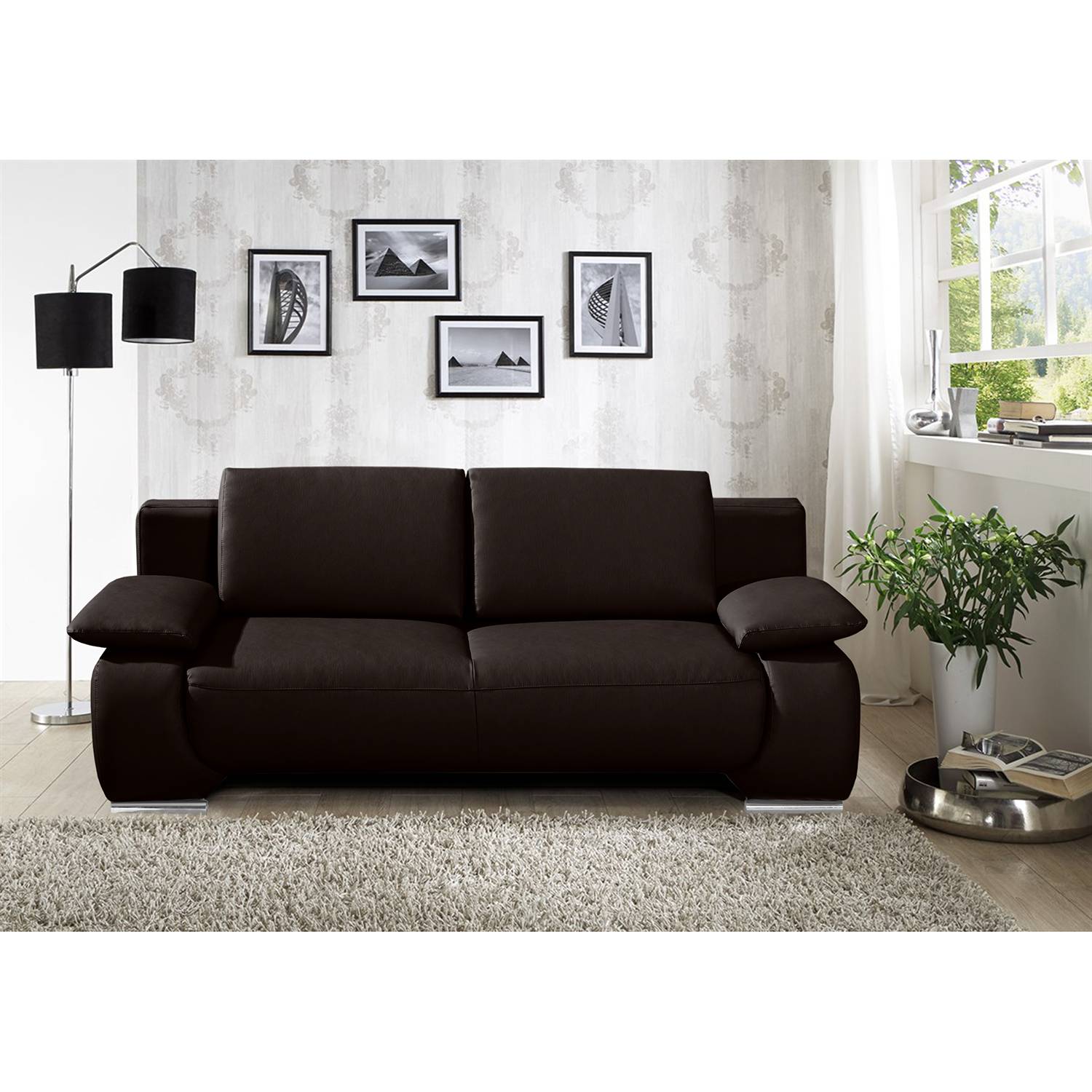 Fredriks Schlafsofa Ramea 2-Sitzer Braun Echtleder 213x85x100 cm (BxHxT) mit Schlaffunktion/Bettkasten Modern von Fredriks