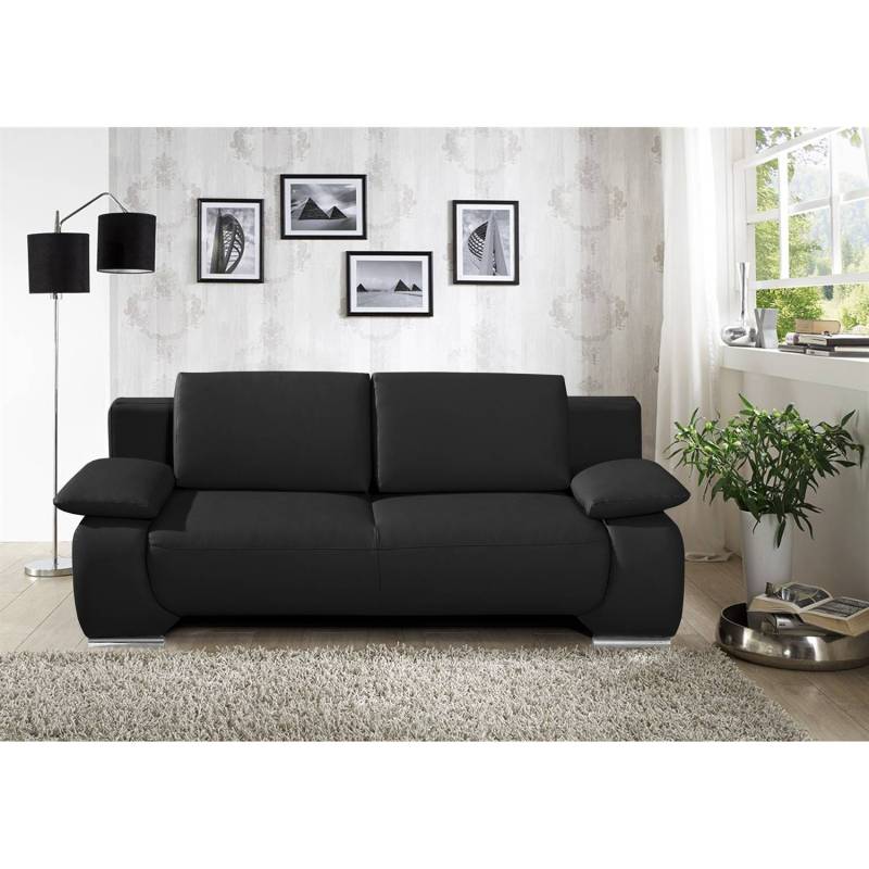 Fredriks Schlafsofa Ramea 2-Sitzer Schwarz Echtleder 213x85x100 cm (BxHxT) mit Schlaffunktion/Bettkasten Modern von Fredriks