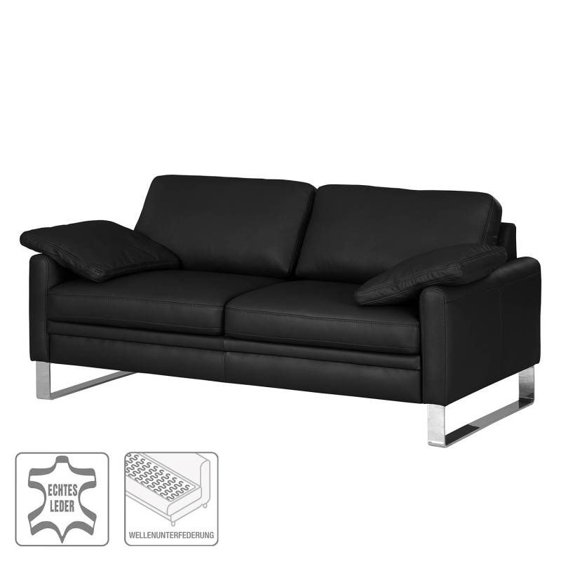 home24 Sofa II 2-Sitzer Echtleder Schwarz/Schwarz Echtleder 172 x 80 x 90cm Modern von home24