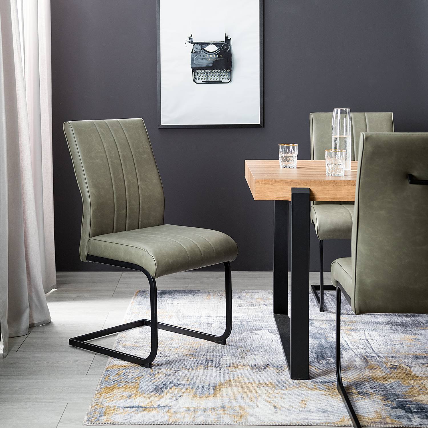 home24 Freischwinger Ringa 2er-Set 49 x 98 x 63cm Grün/Olivgrün von home24