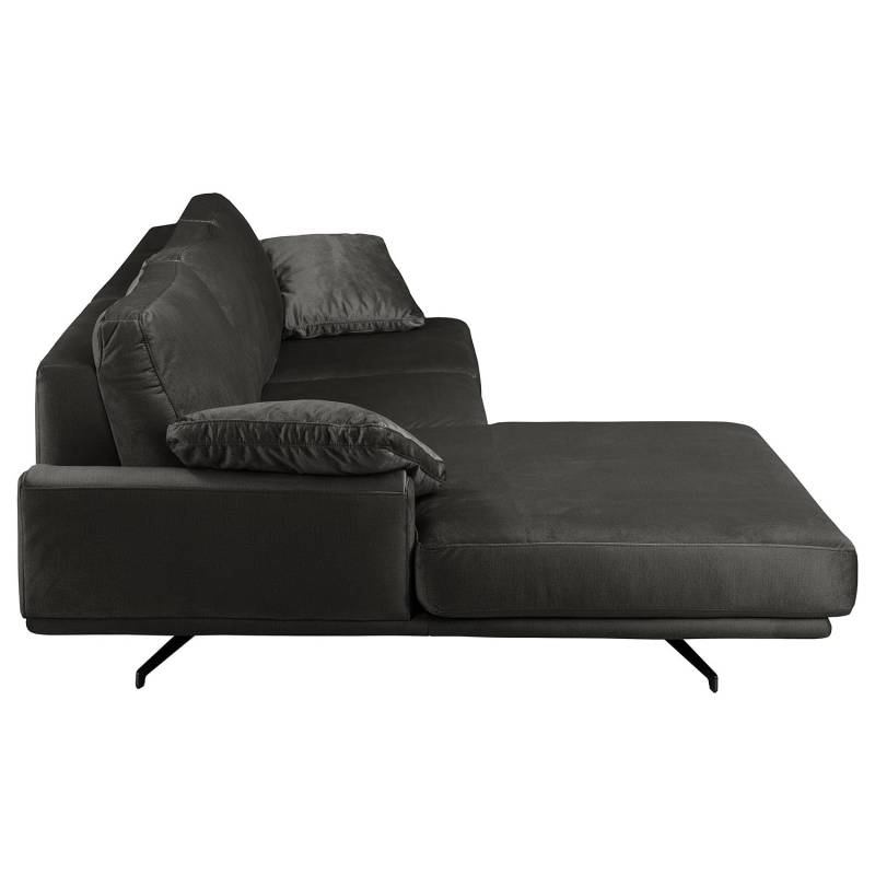 home24 Ecksofa Hendra II Grau/Dunkelbraun Samt Onoli 305 x 86 x 170cm Longchair davorstehend links Glamour von home24
