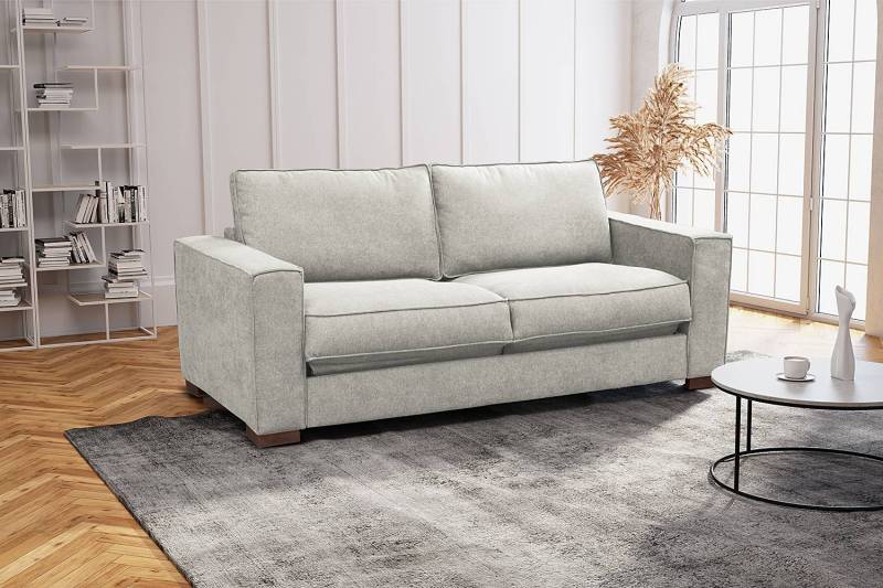 home24 Schlafsofa MEEKERS mit Matratze Grau Webstoff Pria 203 x 85 x 99cm mit Schlaffunktion Modern von home24