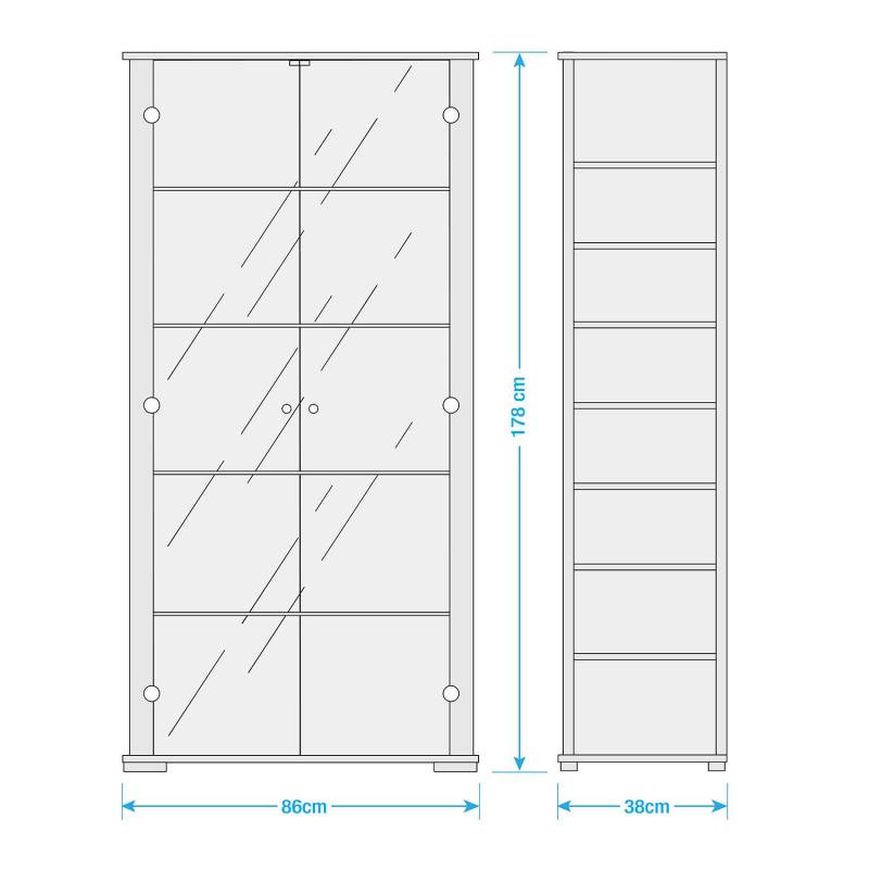 home24 Vitrine Nysa 86 x 178 x 38cm Weiß/Hochglanz Weiß von home24