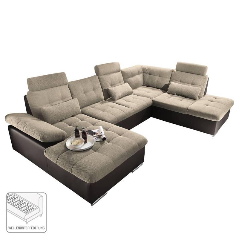 home24 Wohnlandschaft Puntiro Braun/Dunkelbraun/Karamell Kunstleder Lilo / Strukturstoff Satur 324 x 107 x 218cm Longchair davorstehend links / home24 Wohnlandschaft Puntiro Braun/Dunkelbraun/Karamell Kunstleder Lilo / Strukturstoff Satur 324 x 107 x 218cm Longchair davorstehend links / von home24