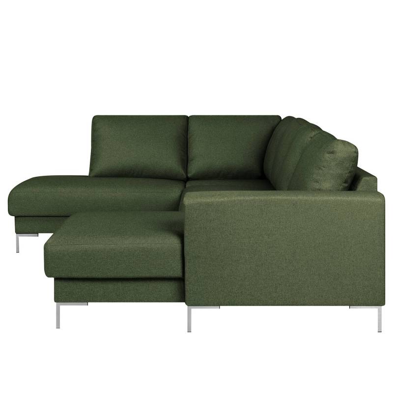 home24 Wohnlandschaft Webstoff Grün Webstoff Mavie 301 x 82 x 200cm Longchair davorstehend rechts / Ottomane links Modern von home24
