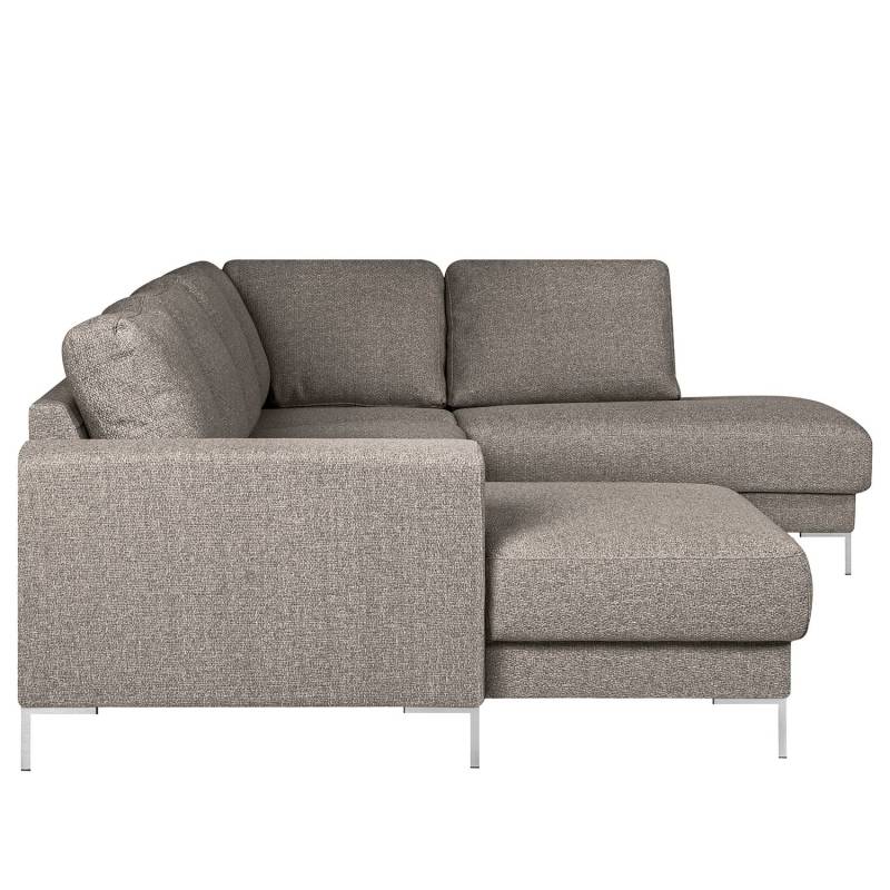 home24 Wohnlandschaft Webstoff Grau Strukturstoff Gesa 301 x 82 x 200cm Longchair davorstehend links / Ottomane rechts mit Schlaffunktion Modern von home24