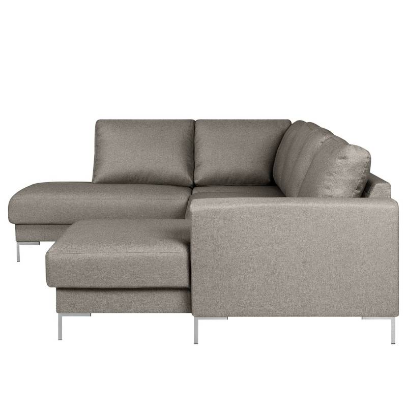 home24 Wohnlandschaft Webstoff Grau Webstoff Mavie 301 x 82 x 200cm Longchair davorstehend rechts / Ottomane links Modern von home24