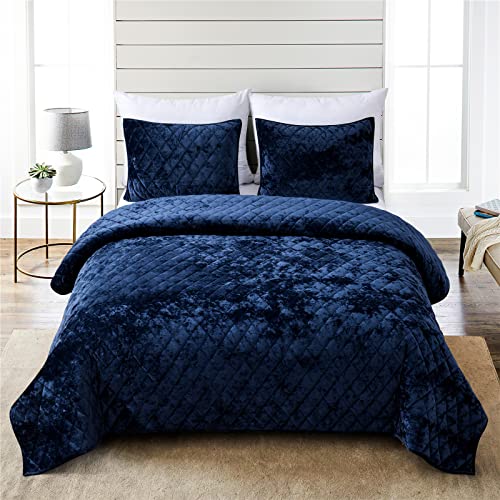 Fredsure Bettwäsche-Set aus Samt, 3-teilig, marineblaue Queen-Size-Bett, abgenutztes Samt-Gesicht und gebürstete Mikrofaser-Rückseite mit Diamant-Steppung Fredsure Bettwäsche-Set aus Samt, 3-teilig, marineblaue Queen-Size-Bett, abgenutztes Samt-Gesicht und gebürstete Mikrofaser-Rückseite mit Diamant-Steppung von Fredsure